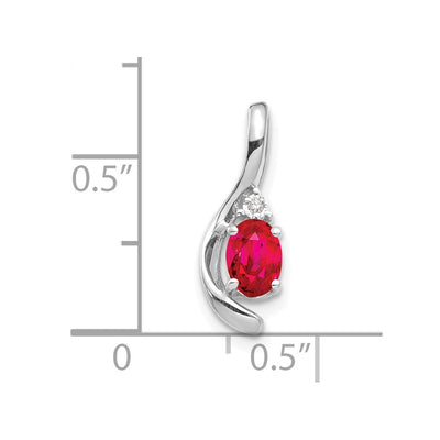 14K White Gold Ruby and Diamond Pendant, 17 x 6mm