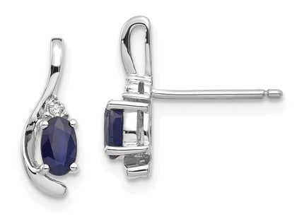 14k White Gold Sapphire and Diamond Post Earrings (Style XBS395)