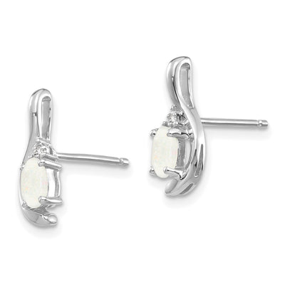 14K White Gold Opal and Diamond Post Earrings, 14 x 5mm