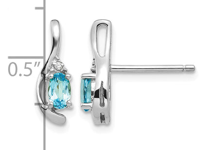 14k White Gold Blue Topaz and Diamond Post Earrings, 14 x 5mm