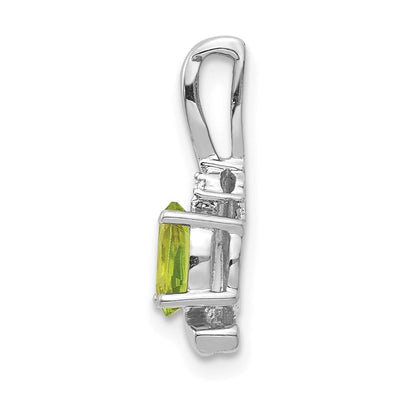 14K White Gold 6x4 Oval Peridot and Diamond Pendant, 17 x 6mm