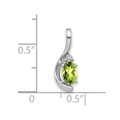 14K White Gold 6x4 Oval Peridot and Diamond Pendant, 17 x 6mm