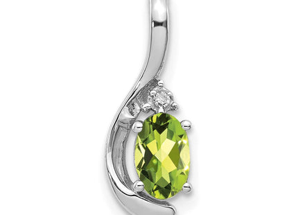 14k White Gold 6x4 Oval Peridot and Diamond Pendant (Style XBS399)