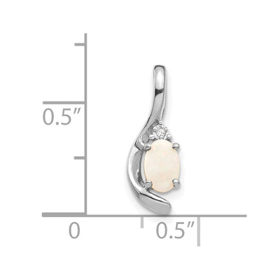 14K White Gold Opal and Diamond Pendant, 17 x 6mm