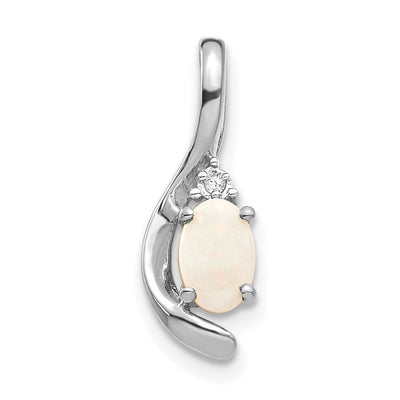 14K White Gold Opal and Diamond Pendant, 17 x 6mm