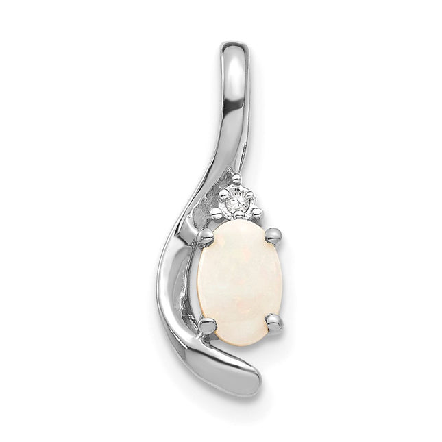 14k White Gold Opal and Diamond Pendant, 17 x 6mm