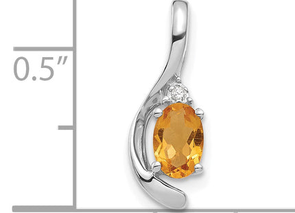 14k White Gold Citrine and Diamond Pendant, 17 x 6mm