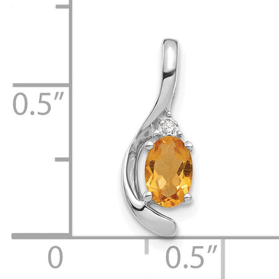 14K White Gold Citrine and Diamond Pendant, 17 x 6mm