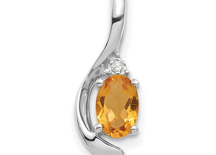 14k White Gold Citrine and Diamond Pendant, 17 x 6mm