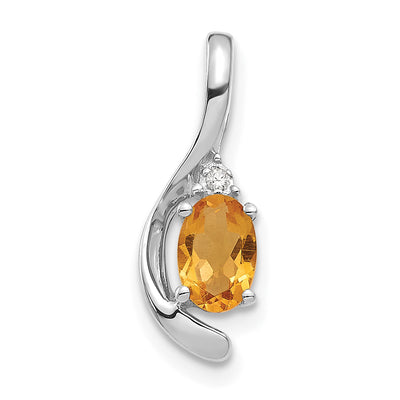 14K White Gold Citrine and Diamond Pendant, 17 x 6mm