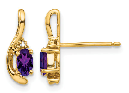 14k Amethyst and Diamond Post Earrings