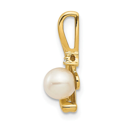 14K FW Cultured Pearl and Diamond Pendant, 17 x 7mm