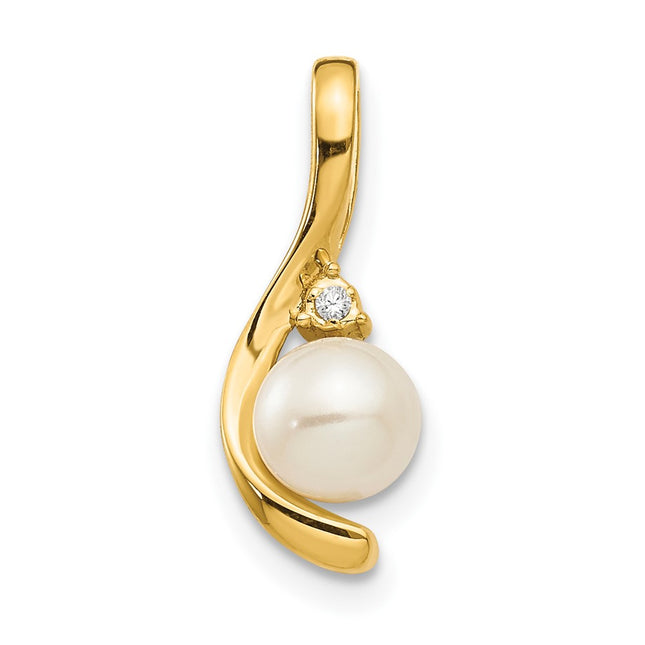 14k FW Cultured Pearl and Diamond Pendant, 17 x 7mm