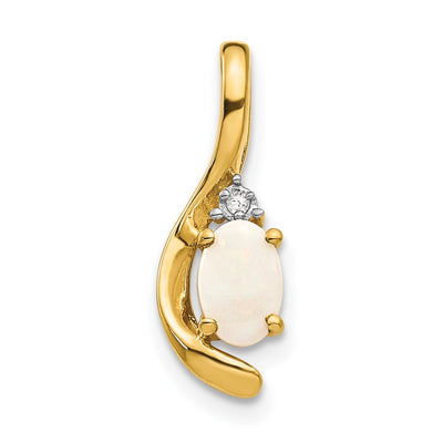 14K Opal and Diamond Pendant, 17 x 6mm