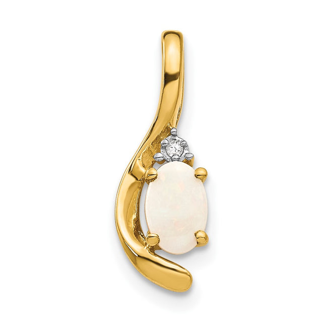 14k Opal and Diamond Pendant, 17 x 6mm