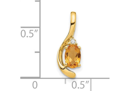 14K 6x4 Oval Citrine and Diamond Swirl Pendant, view 3
