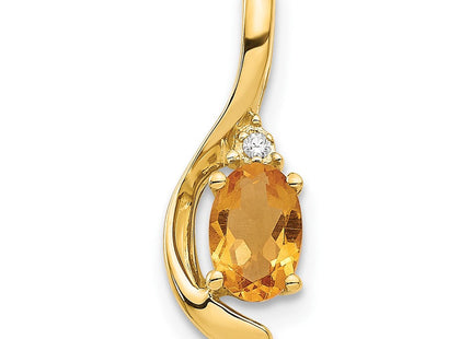 14K 6x4 Oval Citrine and Diamond Swirl Pendant