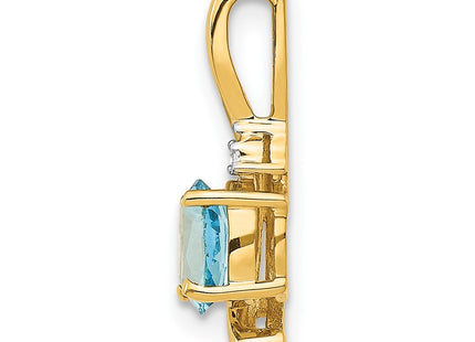 14K 6x4 Oval Blue Topaz and Diamond Swirl Pendant, view 2