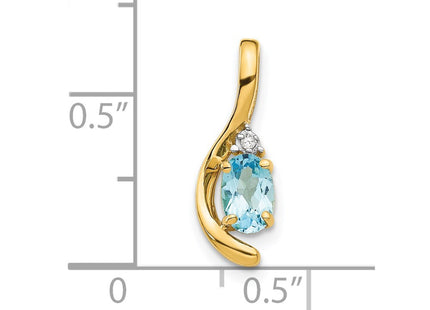 14K 6x4 Oval Blue Topaz and Diamond Swirl Pendant, view 3