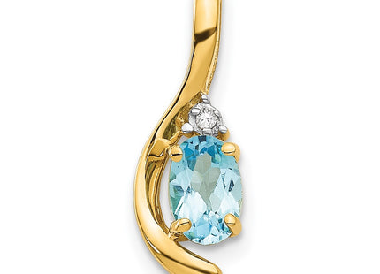 14K 6x4 Oval Blue Topaz and Diamond Swirl Pendant