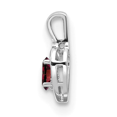 14K White Gold Garnet and Diamond Heart Pendant, 17 x 10mm
