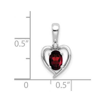 14K White Gold Garnet and Diamond Heart Pendant, 17 x 10mm