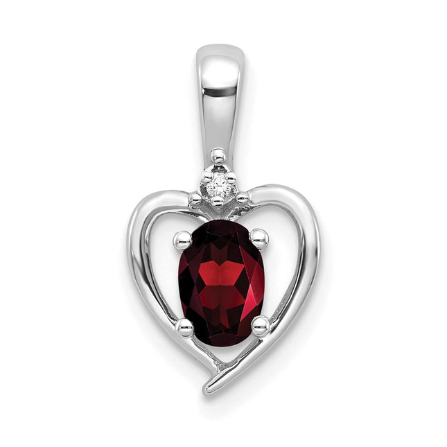 14k White Gold Garnet and Diamond Heart Pendant, 17 x 10mm