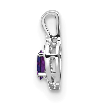 14K White Gold Amethyst and Diamond Heart Pendant, 17 x 10mm