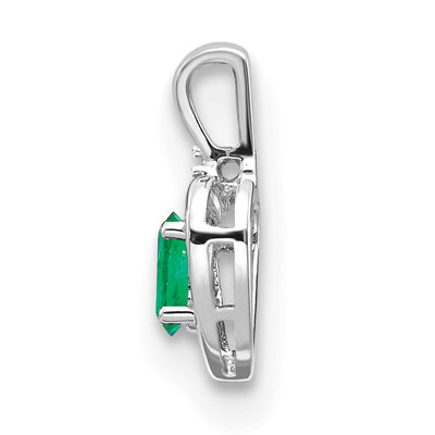 14K White Gold Emerald and Diamond Heart Pendant