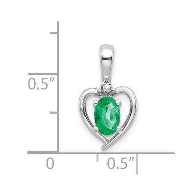 14K White Gold Emerald and Diamond Heart Pendant