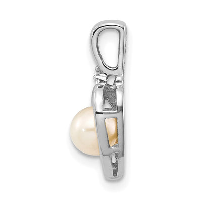 14K White Gold FW Cultured Pearl and Diamond Heart Pendant