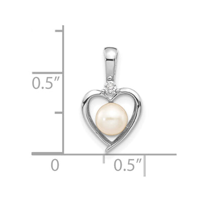 14K White Gold FW Cultured Pearl and Diamond Heart Pendant