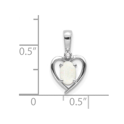 14K White Gold Opal and Diamond Heart Pendant