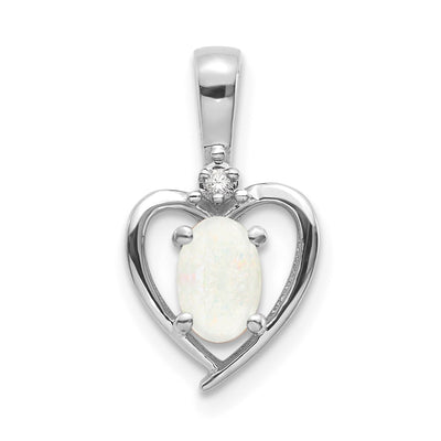 14K White Gold Opal and Diamond Heart Pendant
