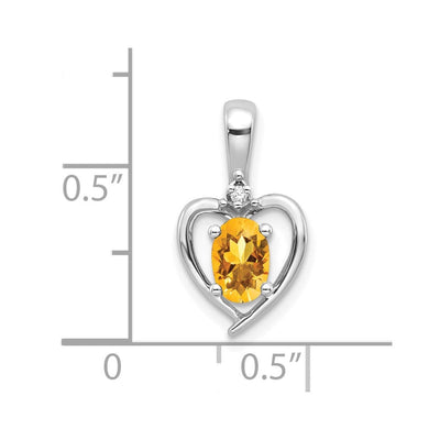 14K White Gold Citrine and Diamond Heart Pendant, 17 x 10mm