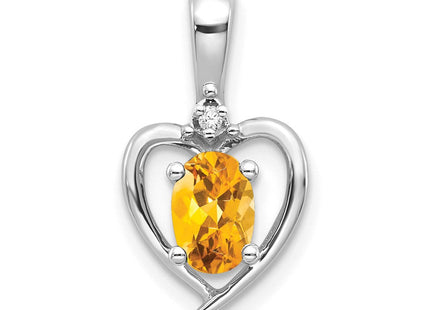 14k White Gold Citrine and Diamond Heart Pendant (Style XBS474)