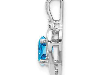 14k White Gold Blue Topaz and Diamond Heart Pendant (Style XBS475)