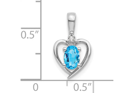 14k White Gold Blue Topaz and Diamond Heart Pendant (Style XBS475)