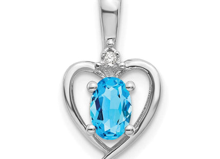 14k White Gold Blue Topaz and Diamond Heart Pendant (Style XBS475)