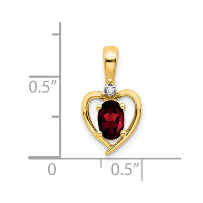 14K Garnet and Diamond Heart Pendant, 17 x 10mm
