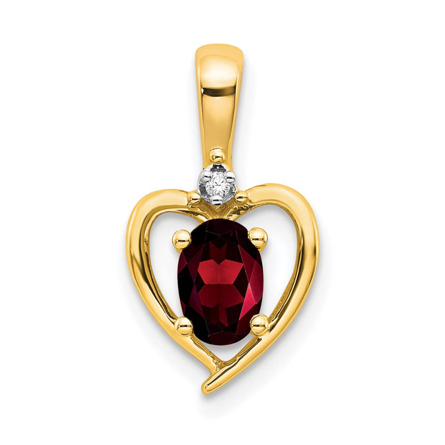 14k Garnet and Diamond Heart Pendant, 17 x 10mm