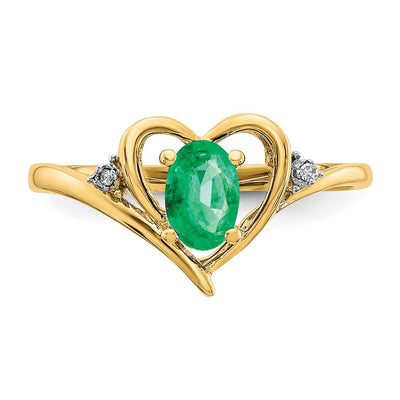 14K Emerald and Diamond Heart Ring