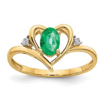 14K Emerald and Diamond Heart Ring