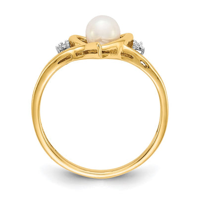 14K FW Cultured Pearl and Diamond Heart Ring