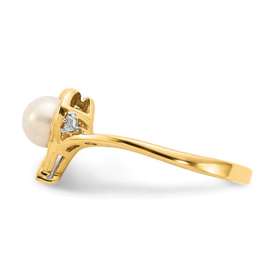 14K FW Cultured Pearl and Diamond Heart Ring