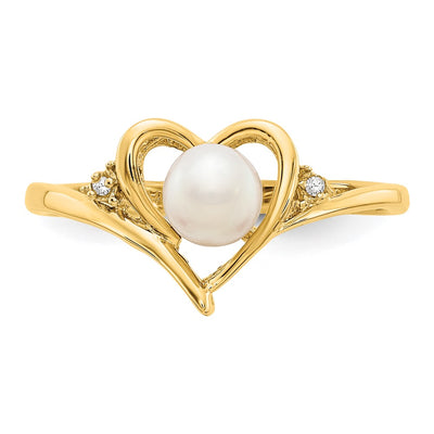 14K FW Cultured Pearl and Diamond Heart Ring