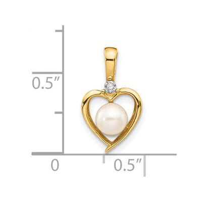14K FW Cultured Pearl and Diamond Heart Pendant