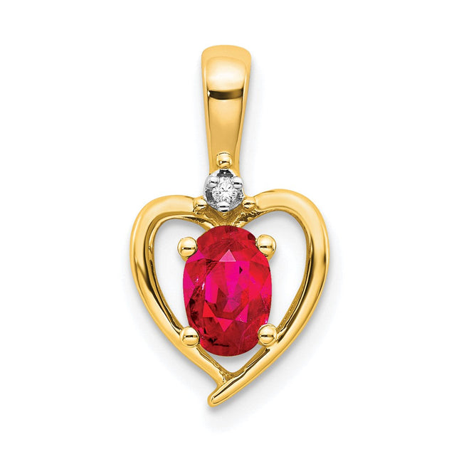 14k Ruby and Diamond Heart Pendant, 17 x 10mm