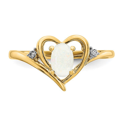 14K Opal and Diamond Heart Ring