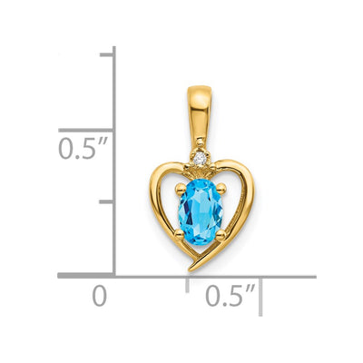 14K Blue Topaz and Diamond Heart Pendant